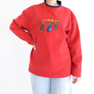 Vintage Croft And Barrow Red Embroidered Christmas Stocking Tree Star Sweater M